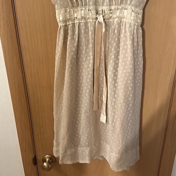 Sandro Women’s Polka Dot Silk Delicate Lightweight Dress Tan Size Small - Picture 5 of 11